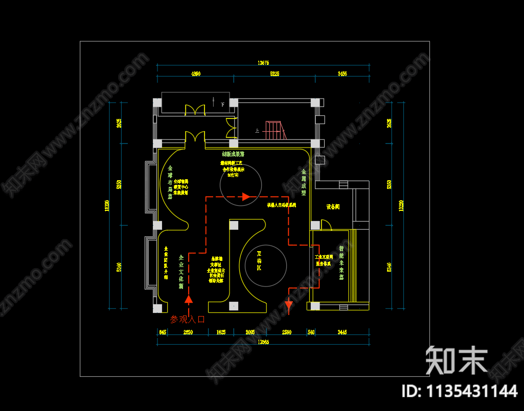 企业文化馆展厅平面图cad施工图下载【ID:1135431144】