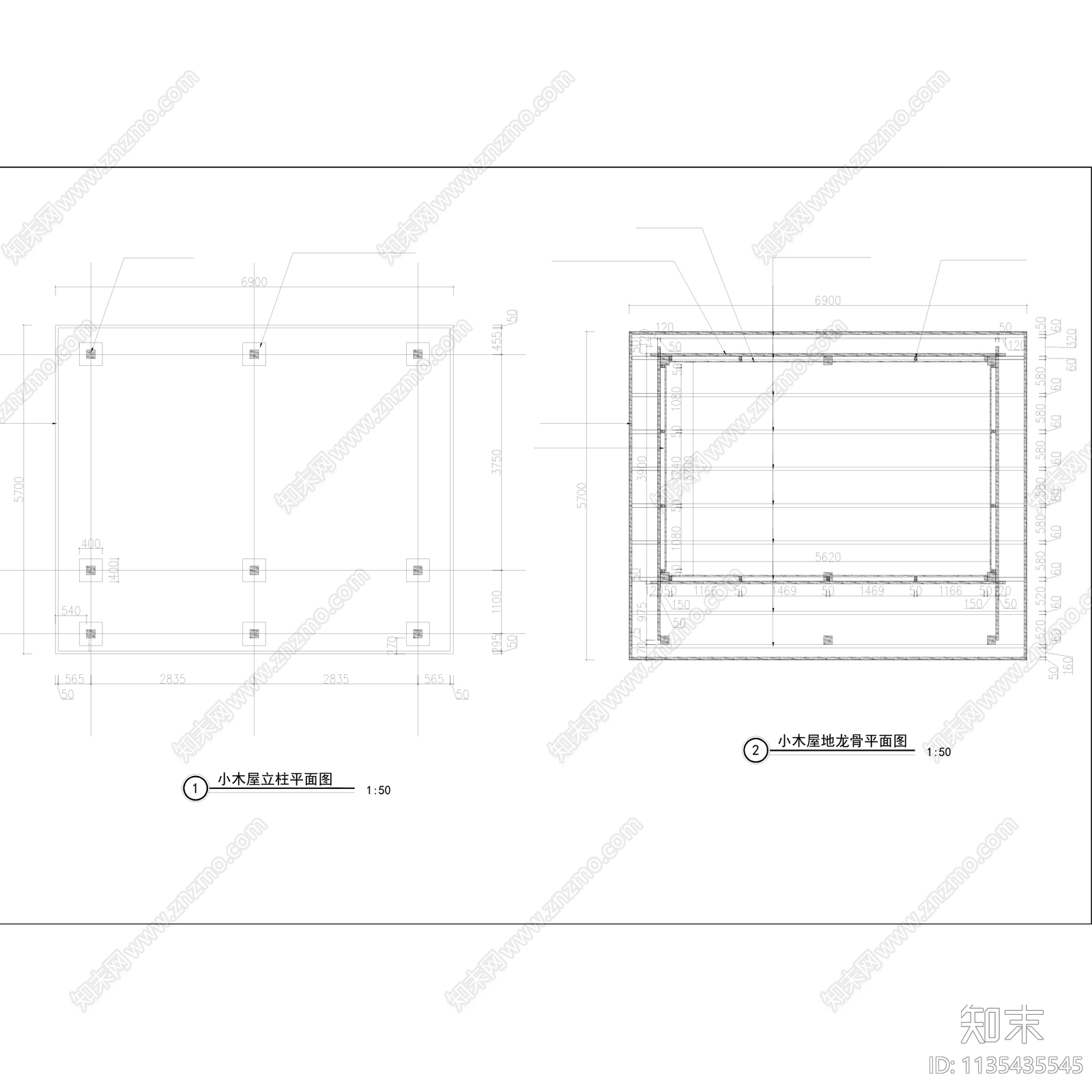 网红民宿客栈小木屋建筑景观施工图下载【ID:1135435545】