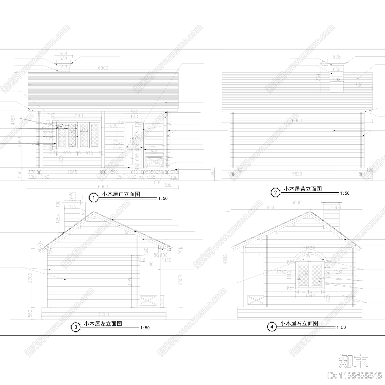 网红民宿客栈小木屋建筑景观施工图下载【ID:1135435545】