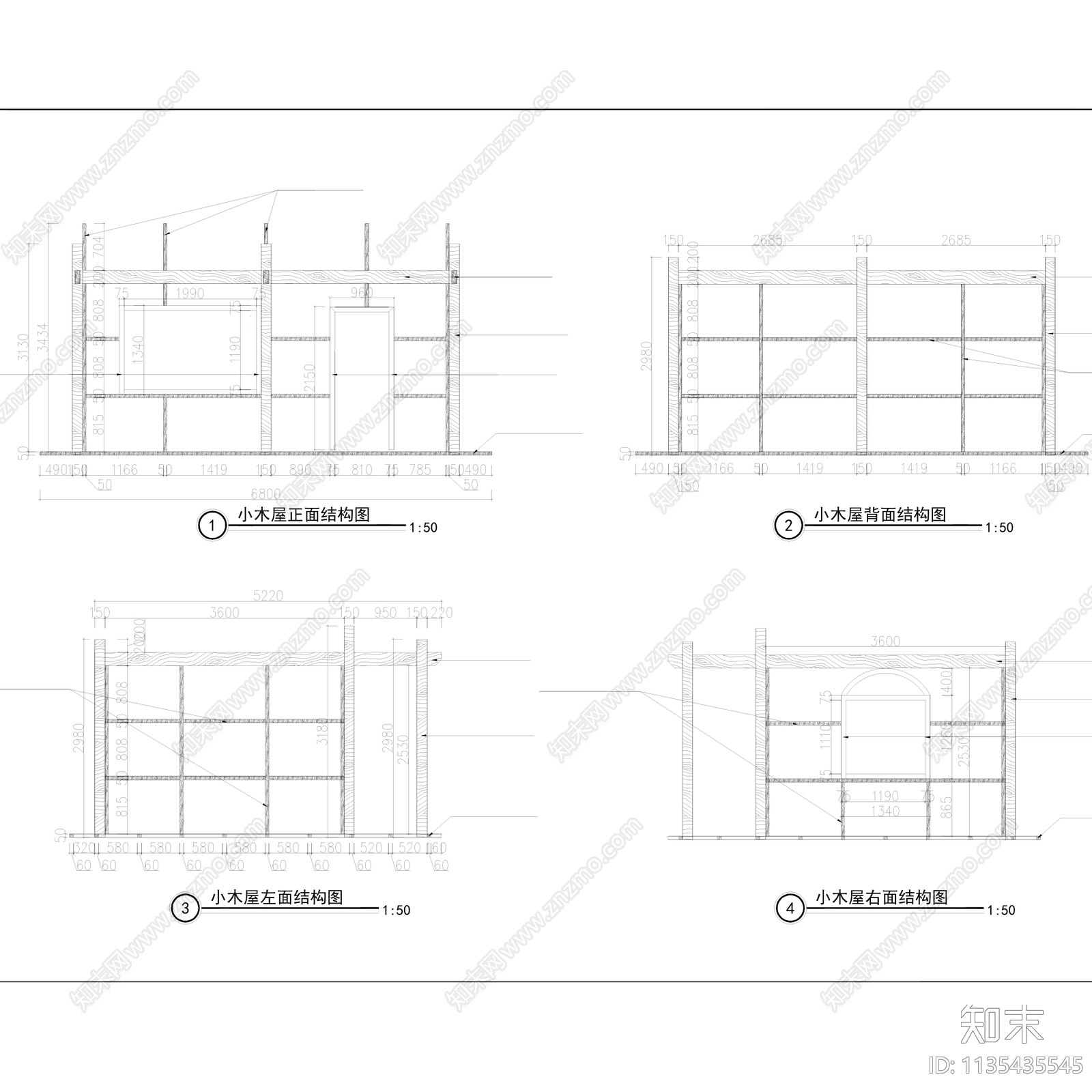 网红民宿客栈小木屋建筑景观施工图下载【ID:1135435545】