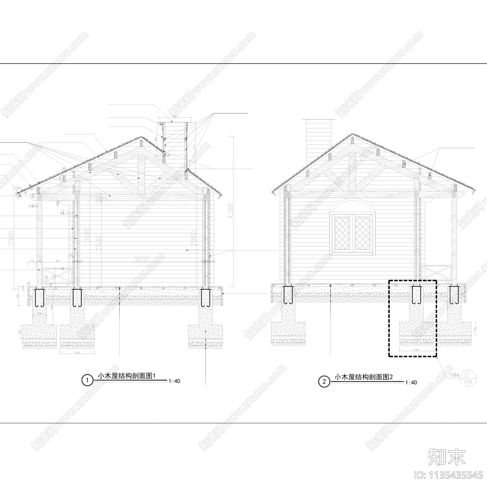 网红民宿客栈小木屋建筑景观施工图下载【ID:1135435545】