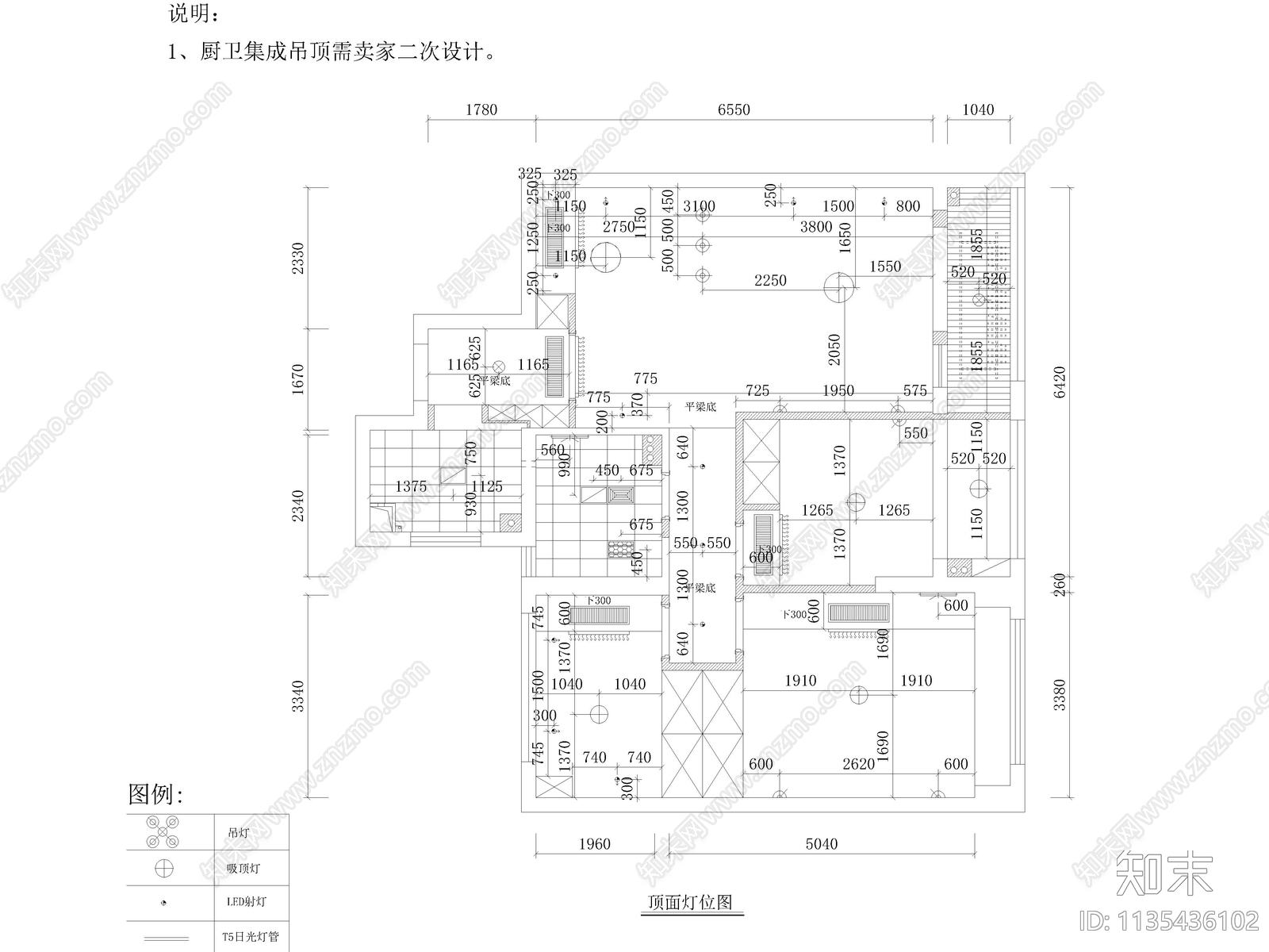 田园风格三室两厅家装cad施工图下载【ID:1135436102】