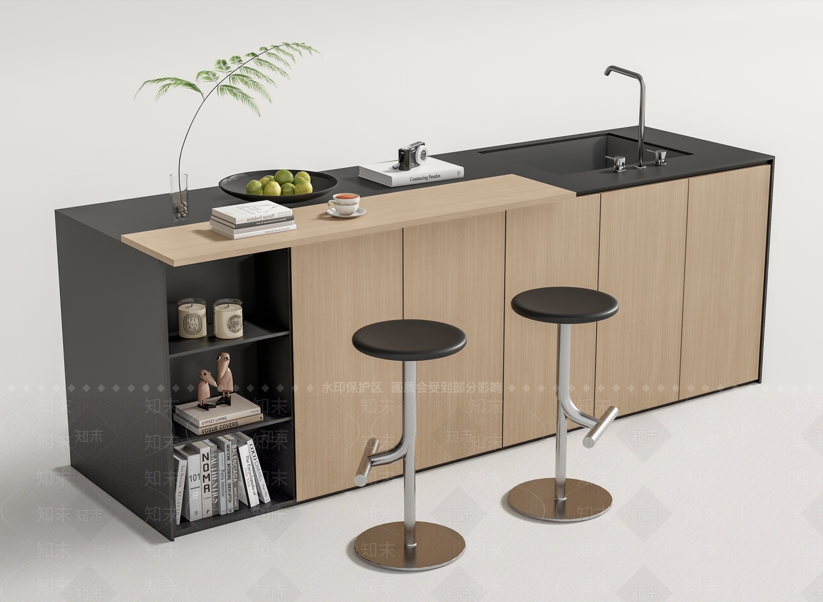 现代吧台吧椅组合3D模型下载【ID:1135440192】