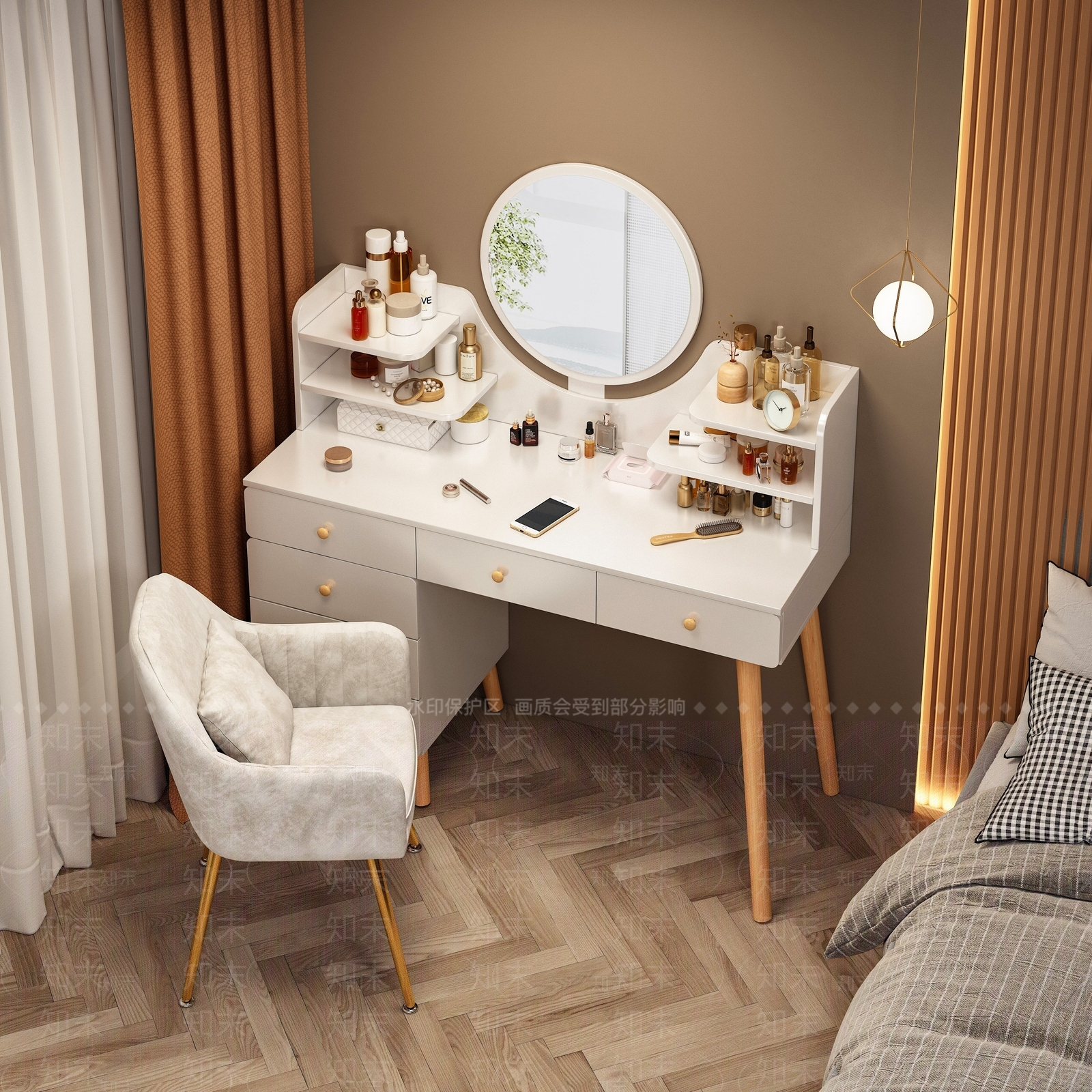 现代妆台妆凳组合3D模型下载【ID:1135440613】