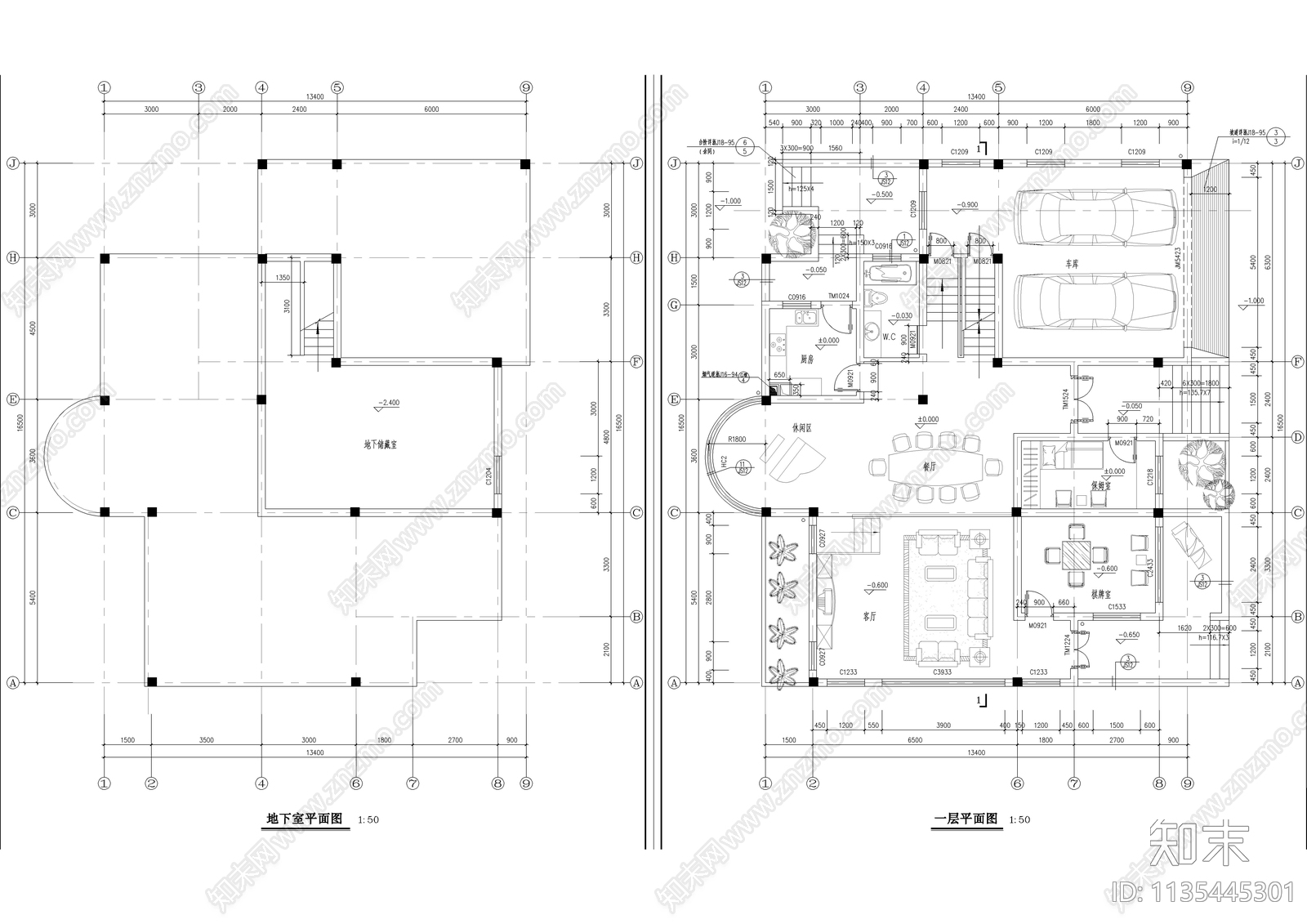 豪华独栋别墅建筑cad施工图下载【ID:1135445301】