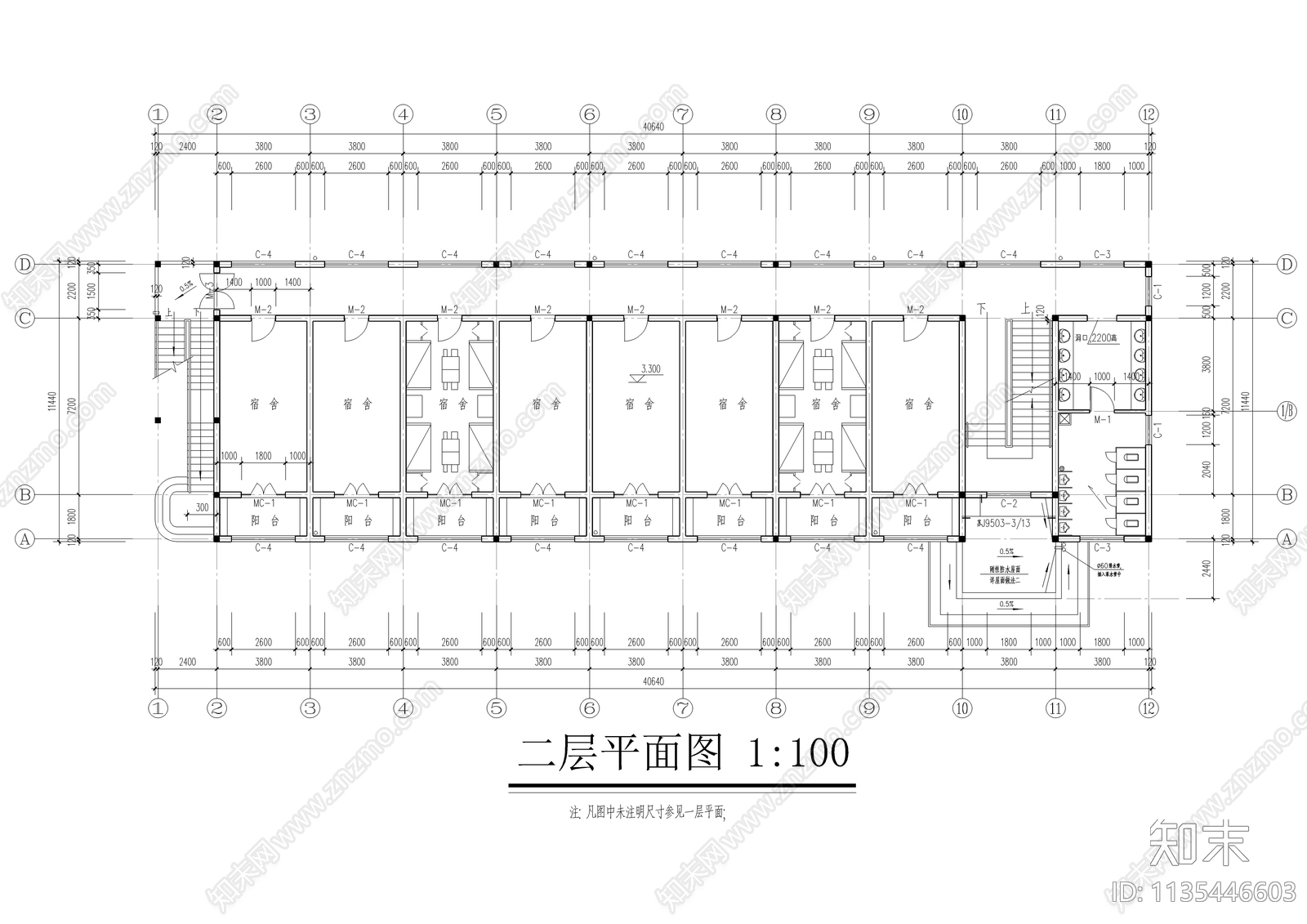 某中学学生公寓楼建筑施工图下载【ID:1135446603】