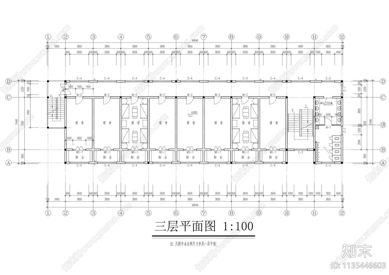 某中学学生公寓楼建筑施工图下载【ID:1135446603】