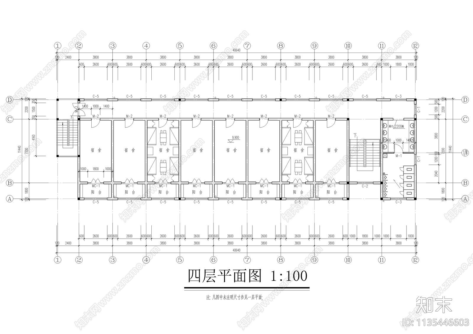 某中学学生公寓楼建筑施工图下载【ID:1135446603】