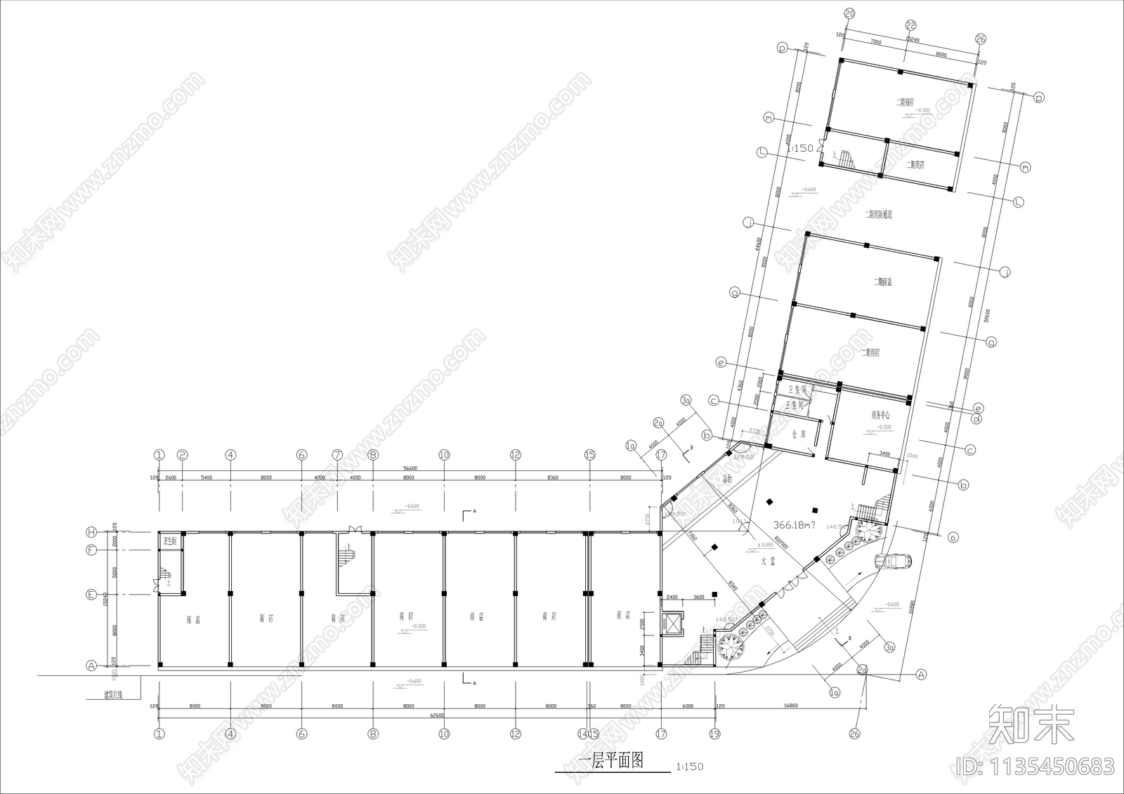 商务楼建筑cad施工图下载【ID:1135450683】