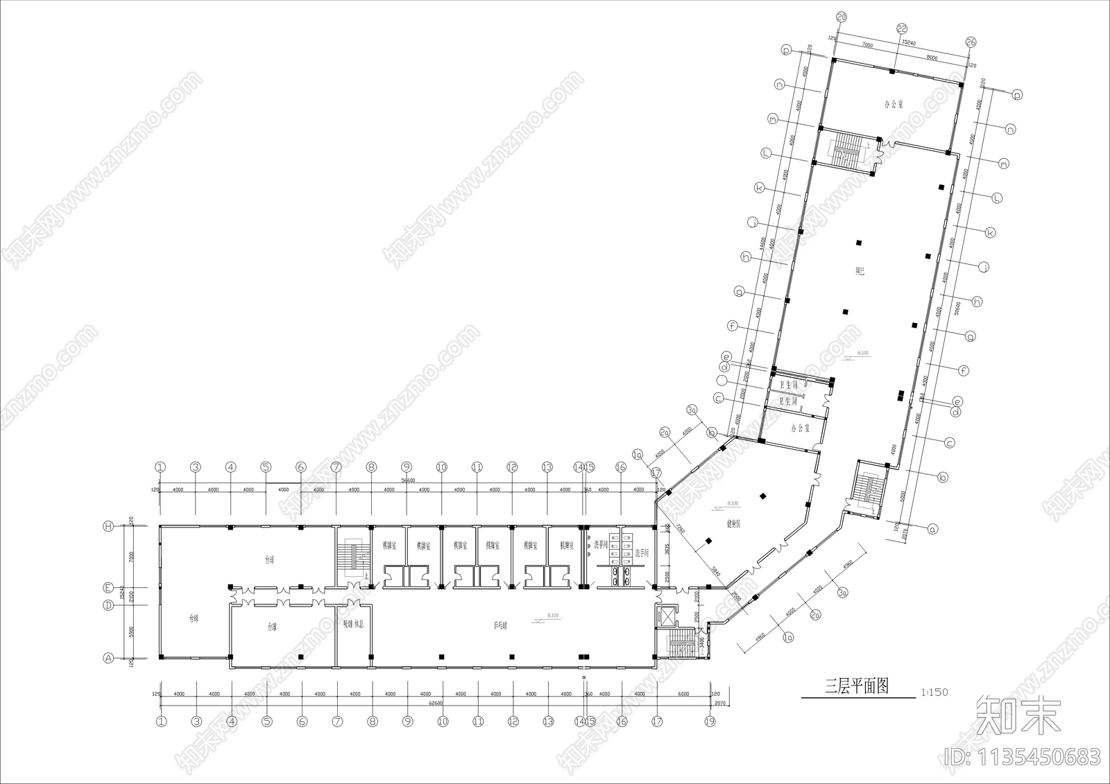 商务楼建筑cad施工图下载【ID:1135450683】