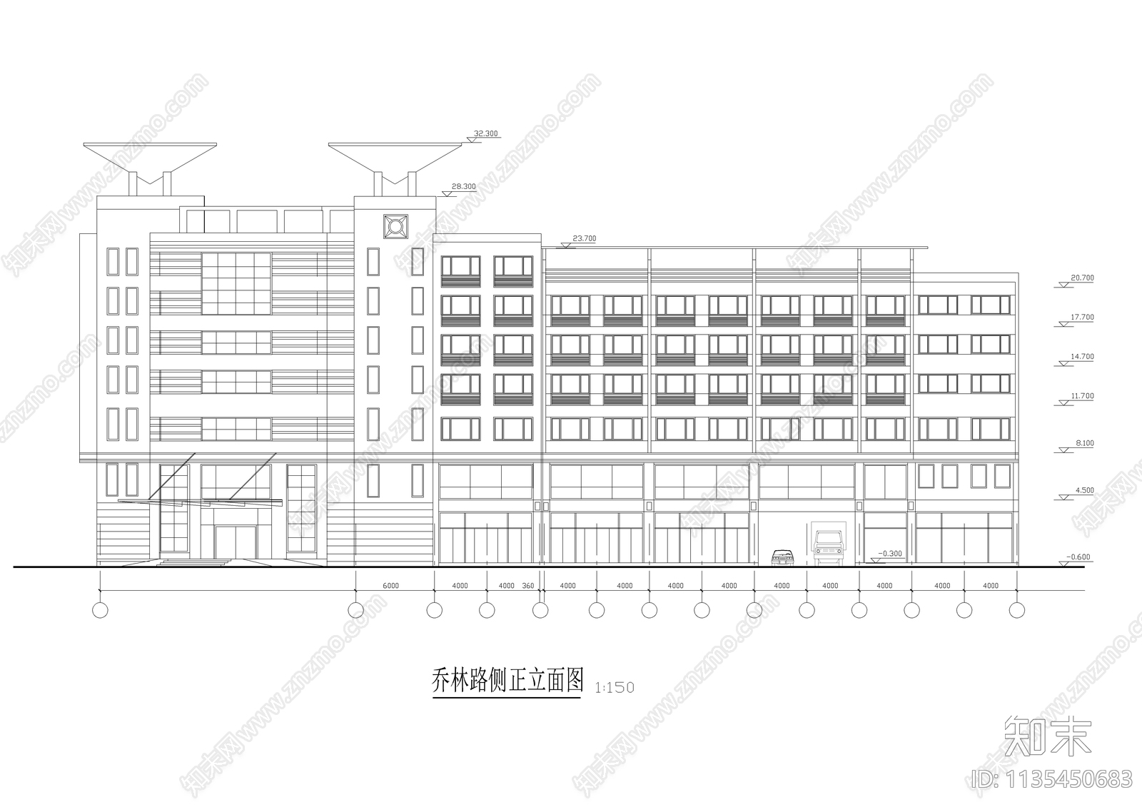 商务楼建筑cad施工图下载【ID:1135450683】