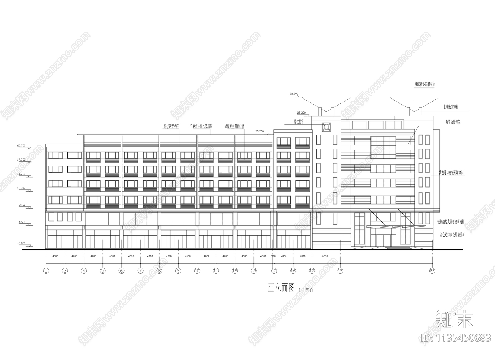 商务楼建筑cad施工图下载【ID:1135450683】