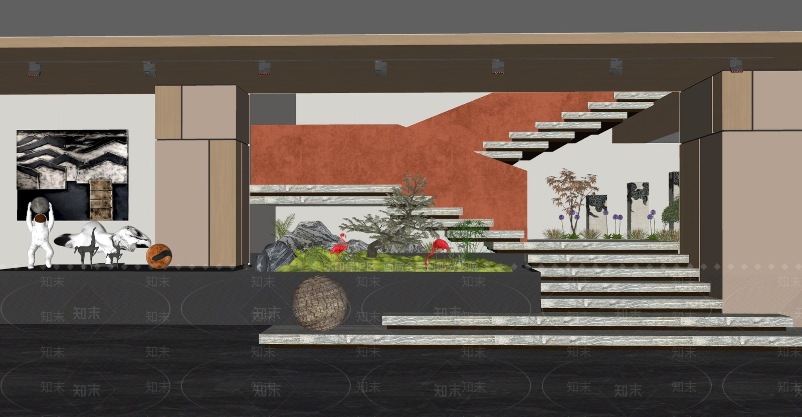 现代楼梯间SU模型下载【ID:1135456015】