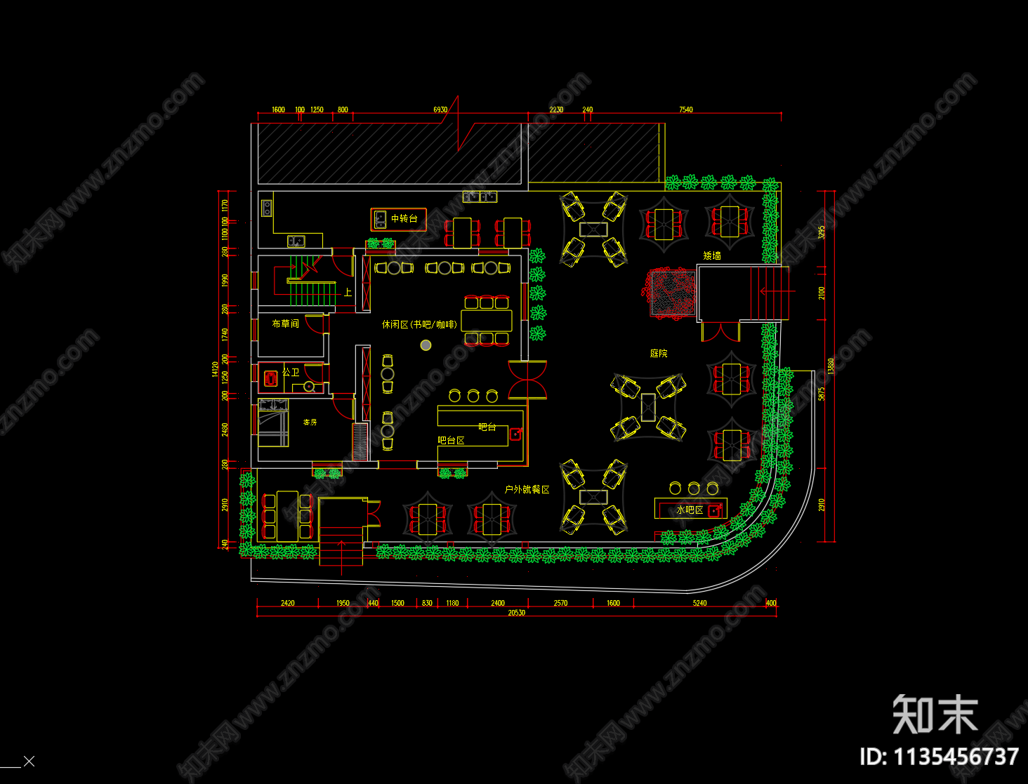 露营营地民宿清吧酒吧平面图施工图下载【ID:1135456737】