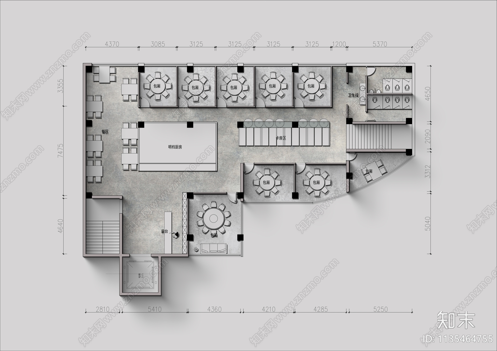 300平火锅烧烤店平面布局图施工图下载【ID:1135464755】