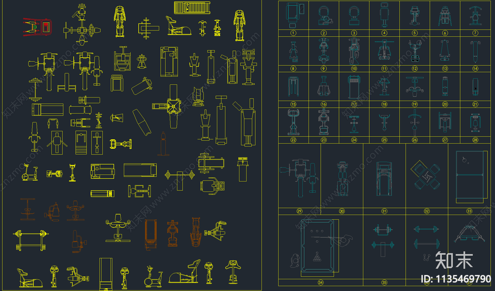 最新健身房健身器材施工图下载【ID:1135469790】