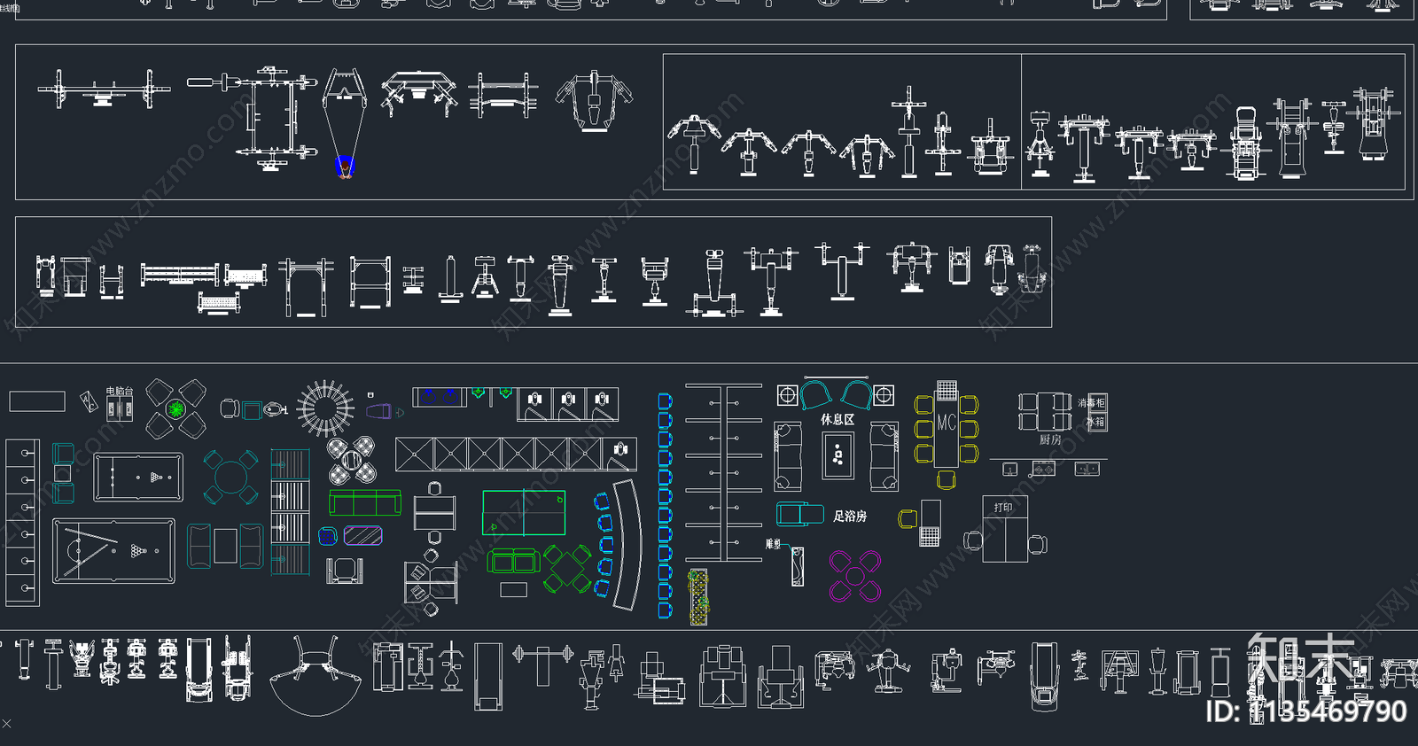 最新健身房健身器材施工图下载【ID:1135469790】