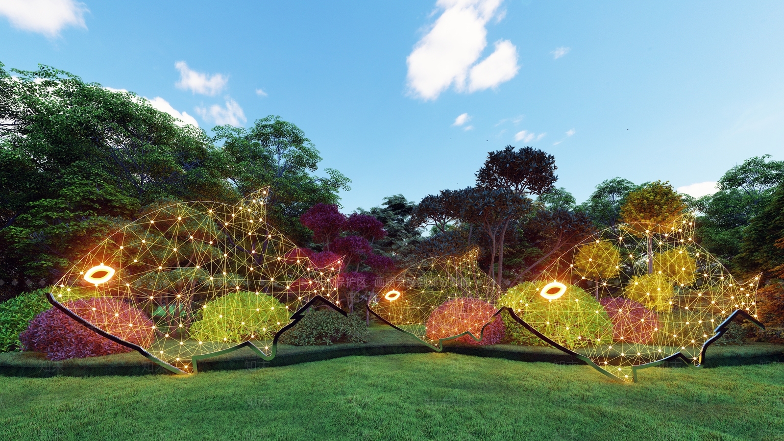 现代镂空发光鱼雕塑小品SU模型下载【ID:1135471053】