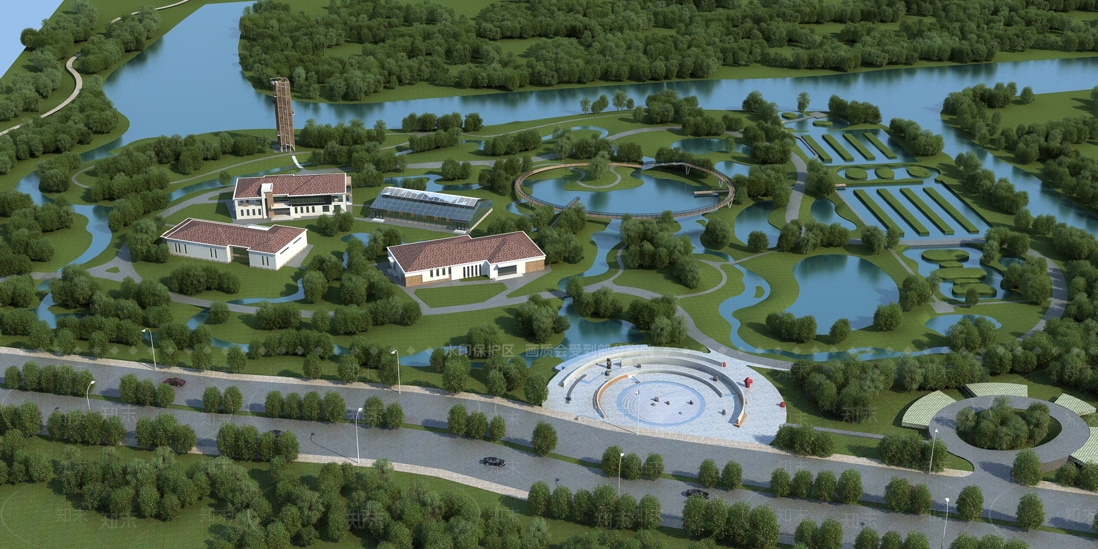 现代生态湿地鸟瞰规划3D模型下载【ID:1135471822】