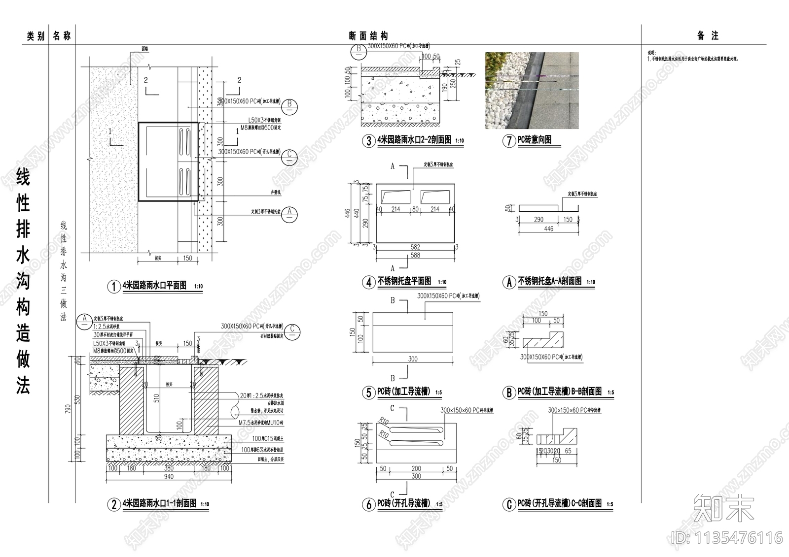 三个形式的线性排水沟做法施工图下载【ID:1135476116】_知末案例馆