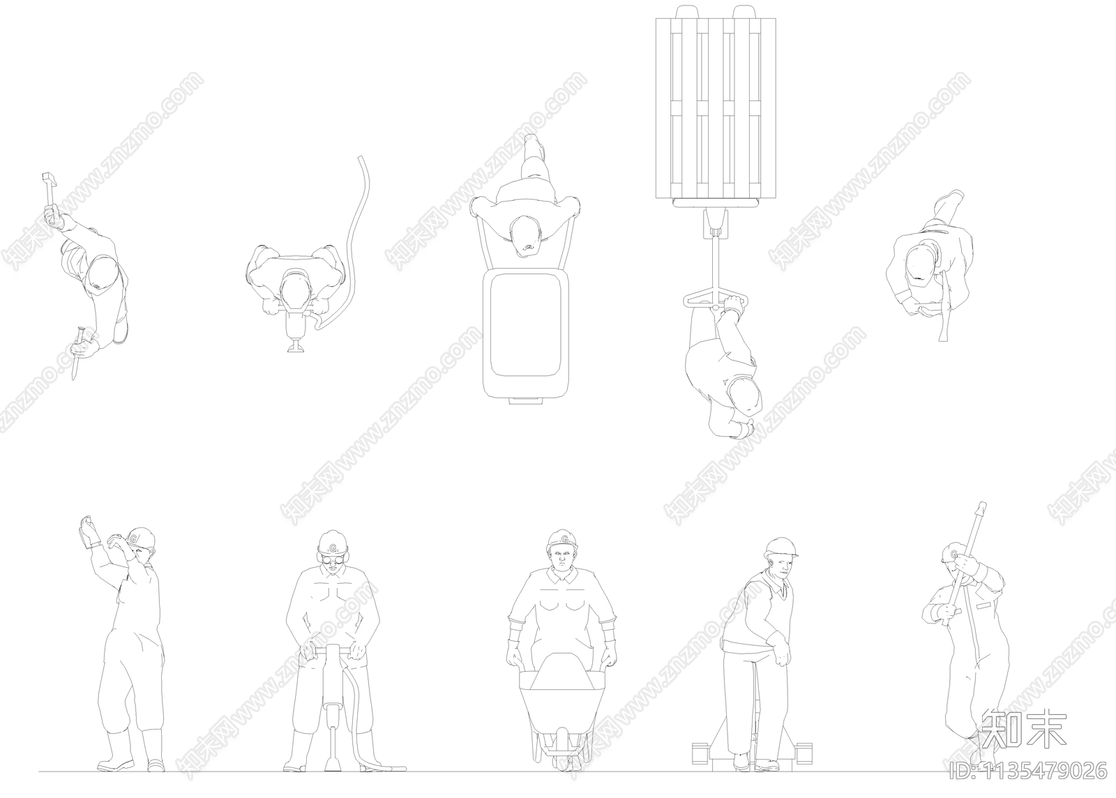 工作人物CAD图库cad施工图下载【ID:1135479026】