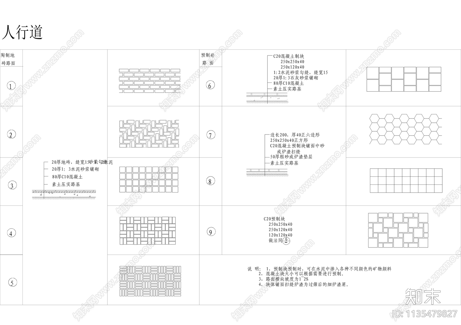 车行道人行道园路图集cad施工图下载【ID:1135479827】