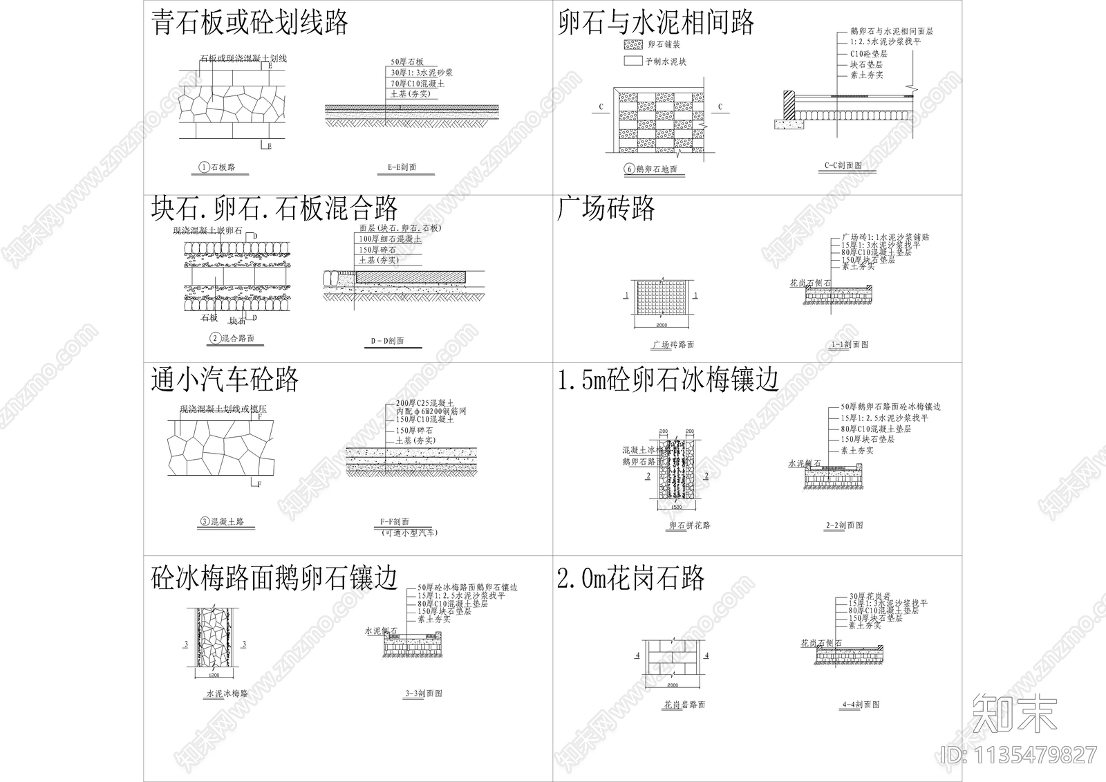 车行道人行道园路图集cad施工图下载【ID:1135479827】