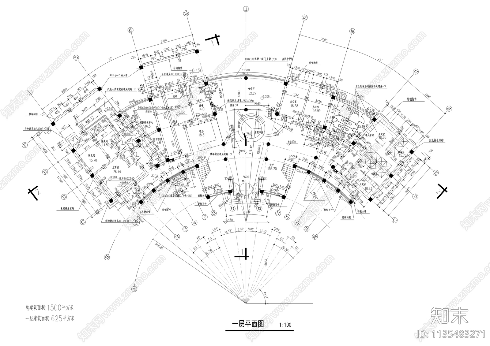 现代三层环形会所建筑图cad施工图下载【ID:1135483271】