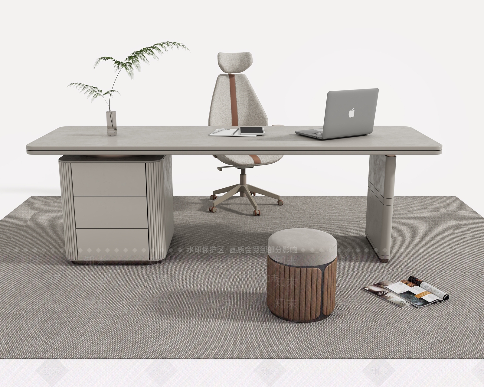 现代书桌椅子组合3D模型下载【ID:1135484301】