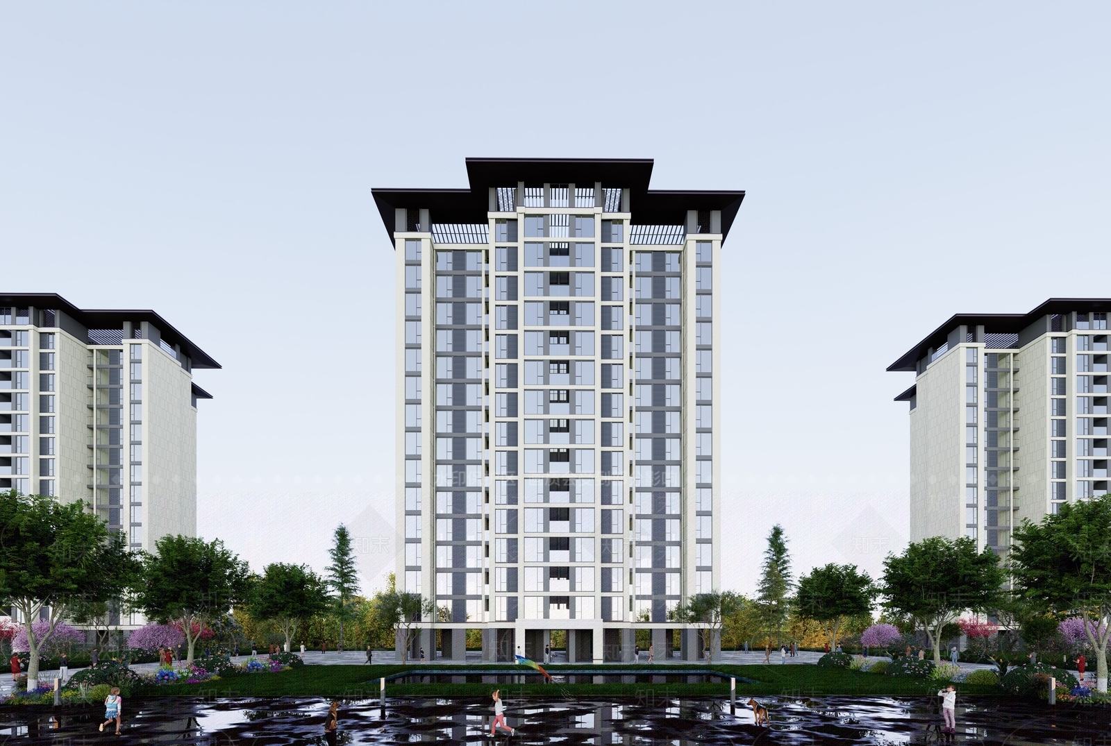 新中式高层住宅SU模型下载【ID:1135487375】