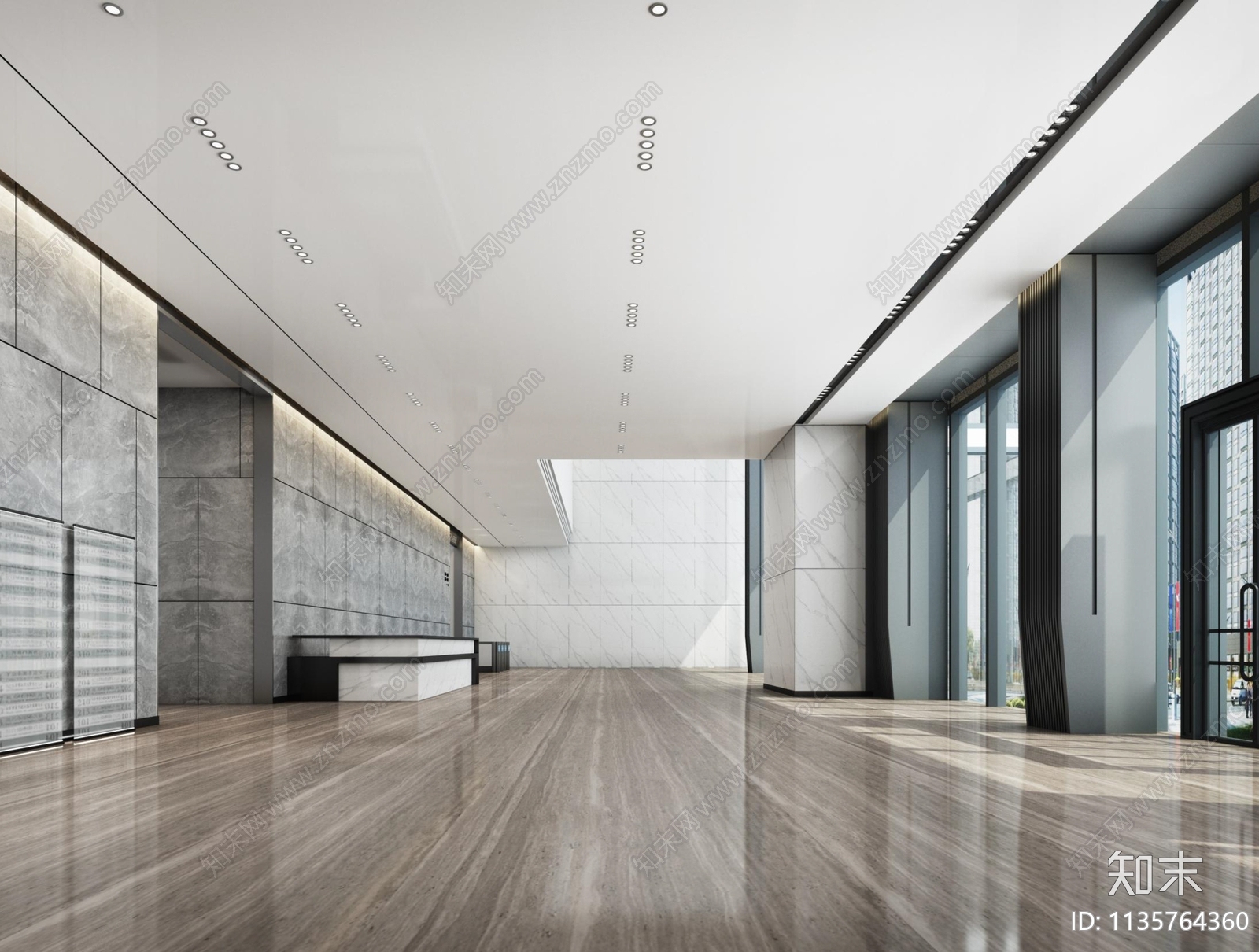 现代简约风格办公大堂效果图cad施工图下载【ID:1135764360】