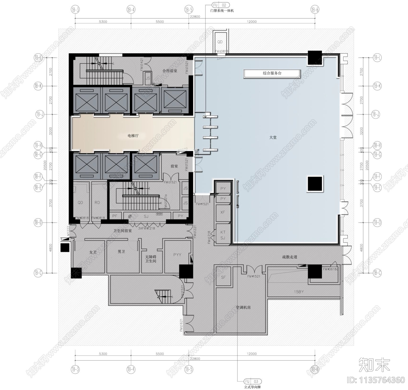 现代简约风格办公大堂效果图cad施工图下载【ID:1135764360】