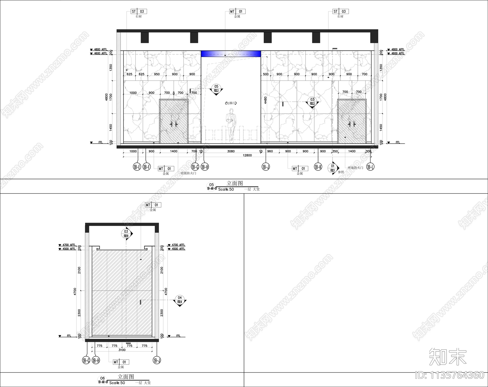 现代简约风格办公大堂效果图cad施工图下载【ID:1135764360】