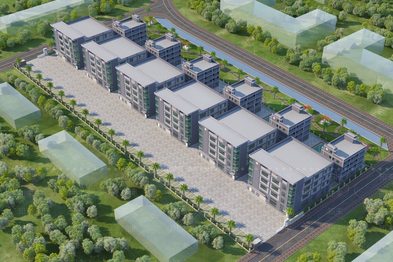 现代厂区厂房3D模型下载【ID:1135491007】