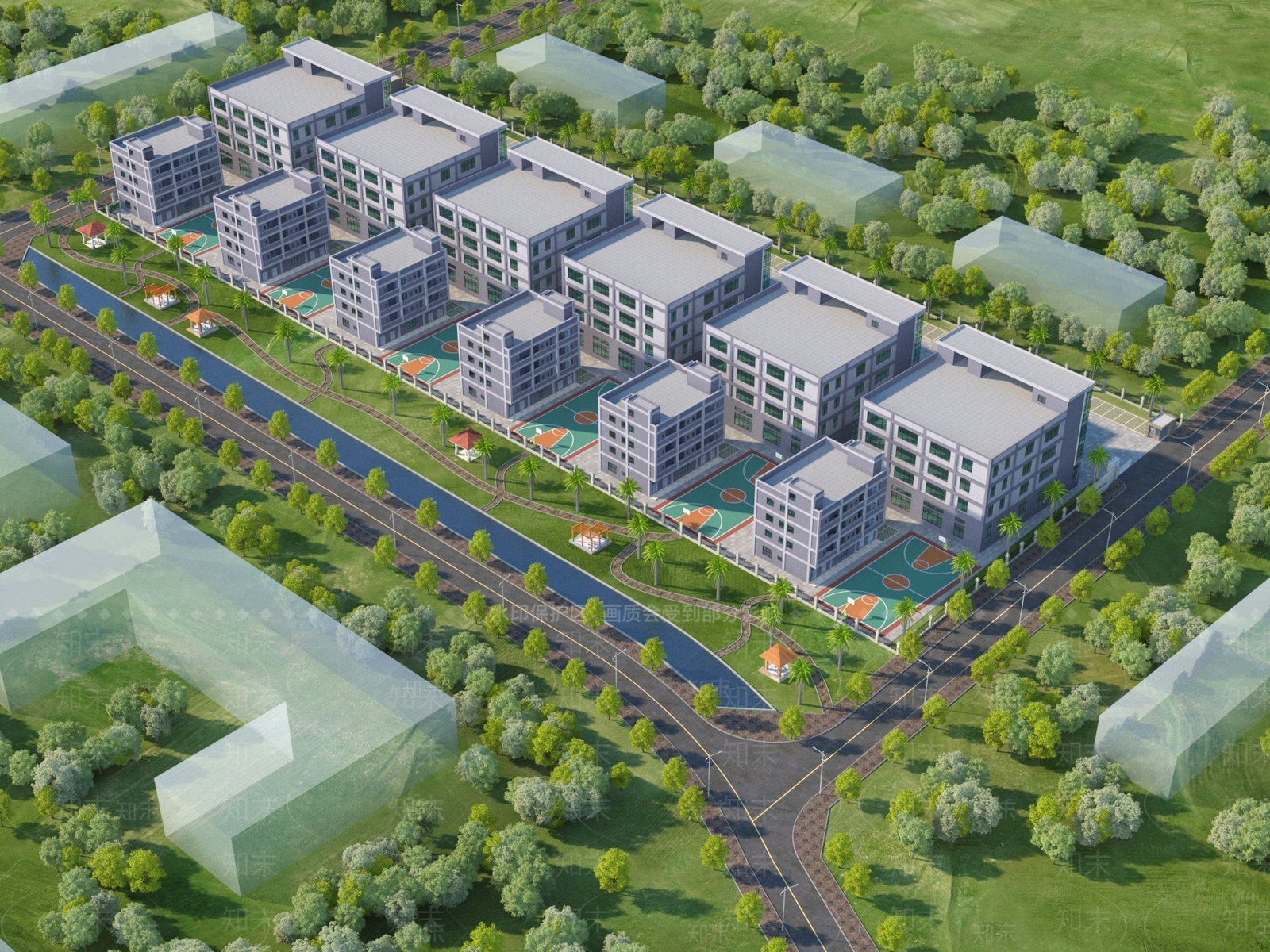 现代厂区厂房3D模型下载【ID:1135491007】