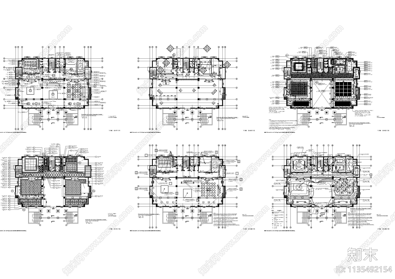 瑞城御园中心售楼部全套cad施工图下载【ID:1135492154】