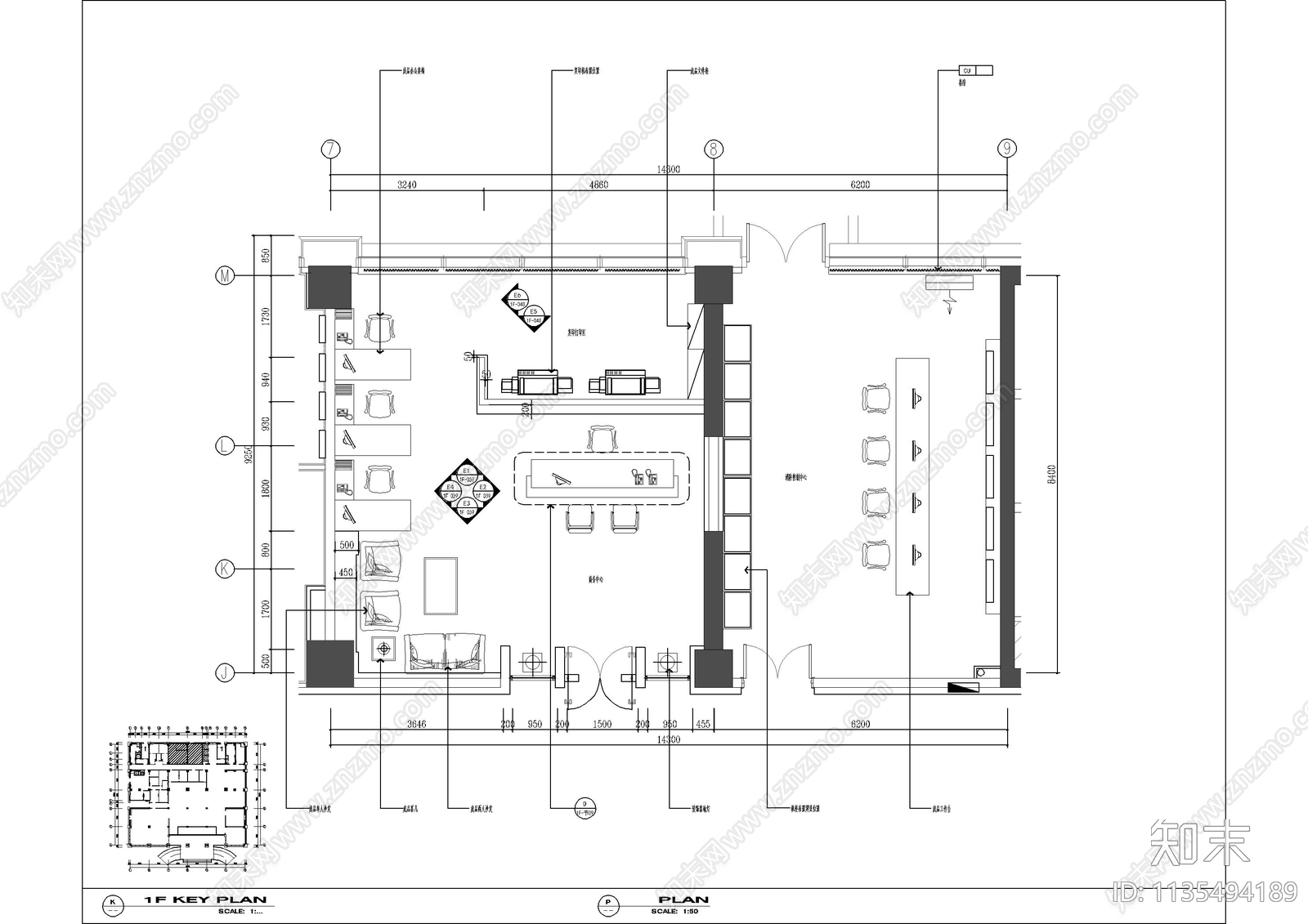 自助餐厅及精品店cad施工图下载【ID:1135494189】