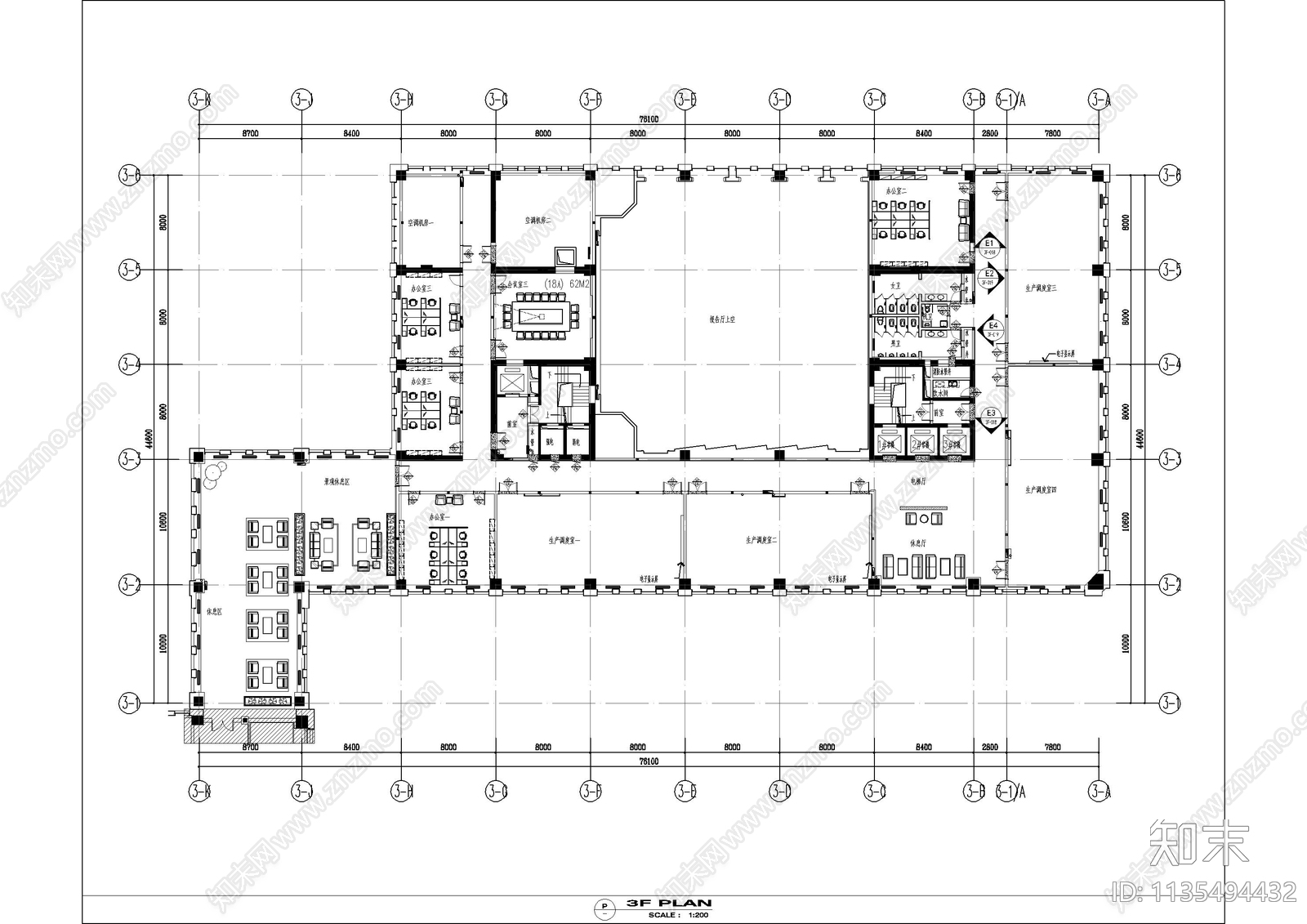 办公空间cad施工图下载【ID:1135494432】