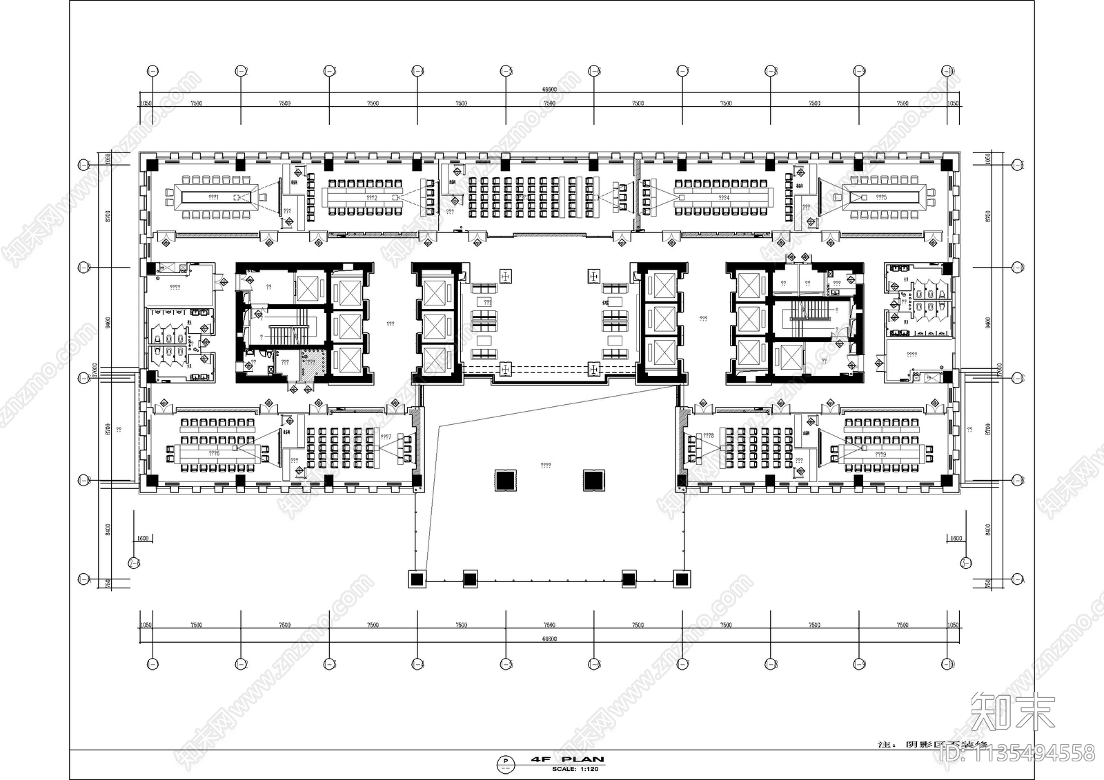 四层办公室会议cad施工图下载【ID:1135494558】