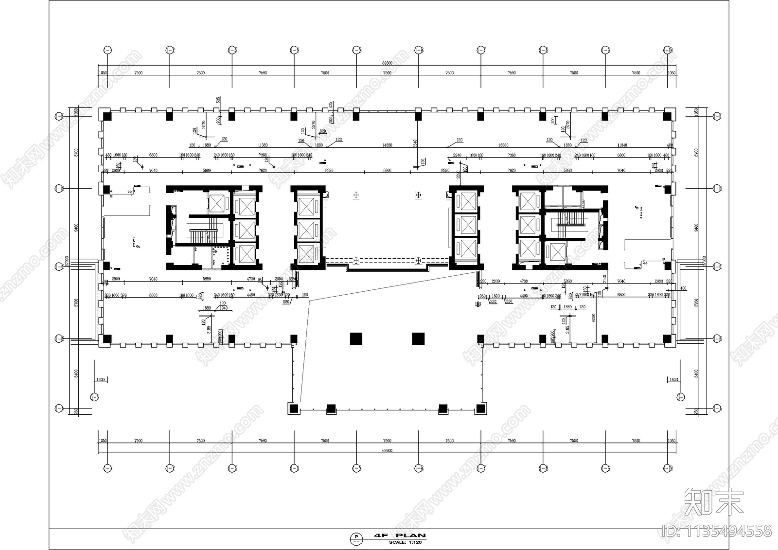 四层办公室会议cad施工图下载【ID:1135494558】