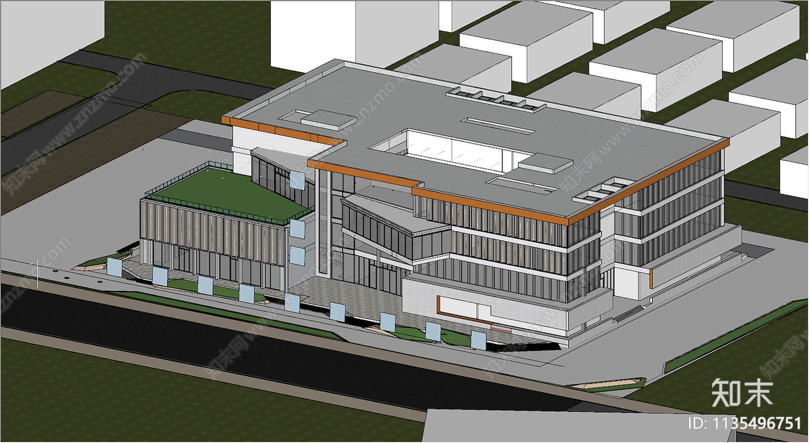 现代图书馆建筑SU模型下载【ID:1135496751】