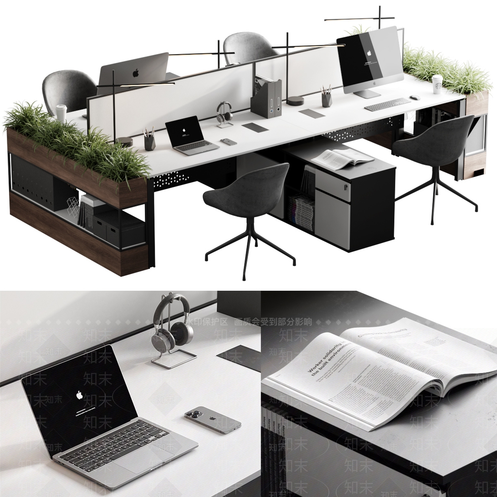 现代办公桌椅组合3D模型下载【ID:1135506681】