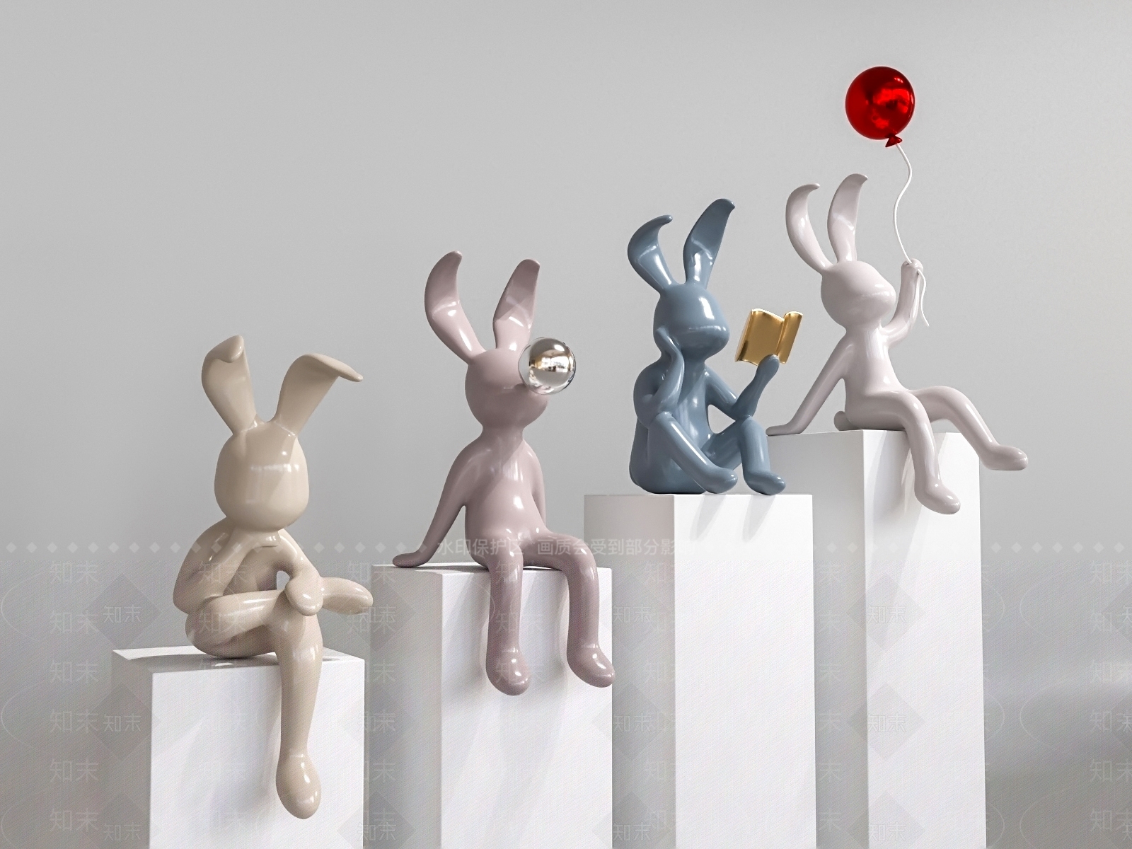 现代兔子雕塑装置SU模型下载【ID:1135525902】