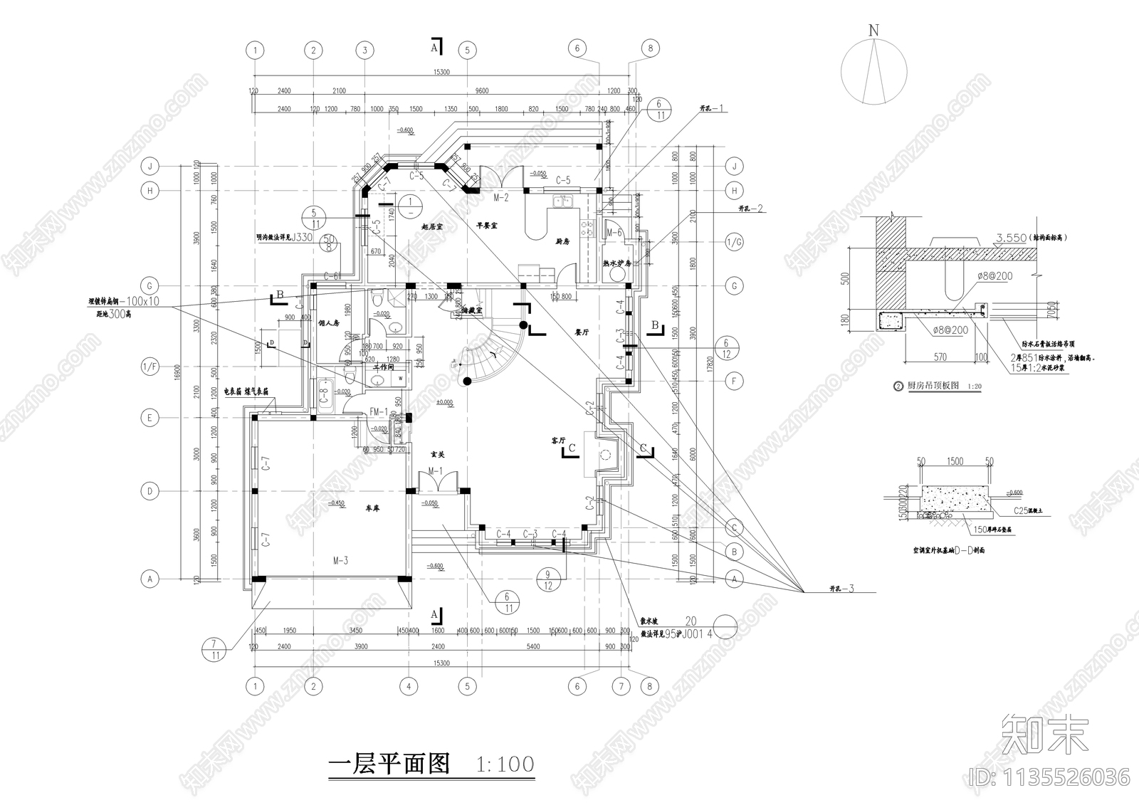 独栋三层法式别墅建筑cad施工图下载【ID:1135526036】