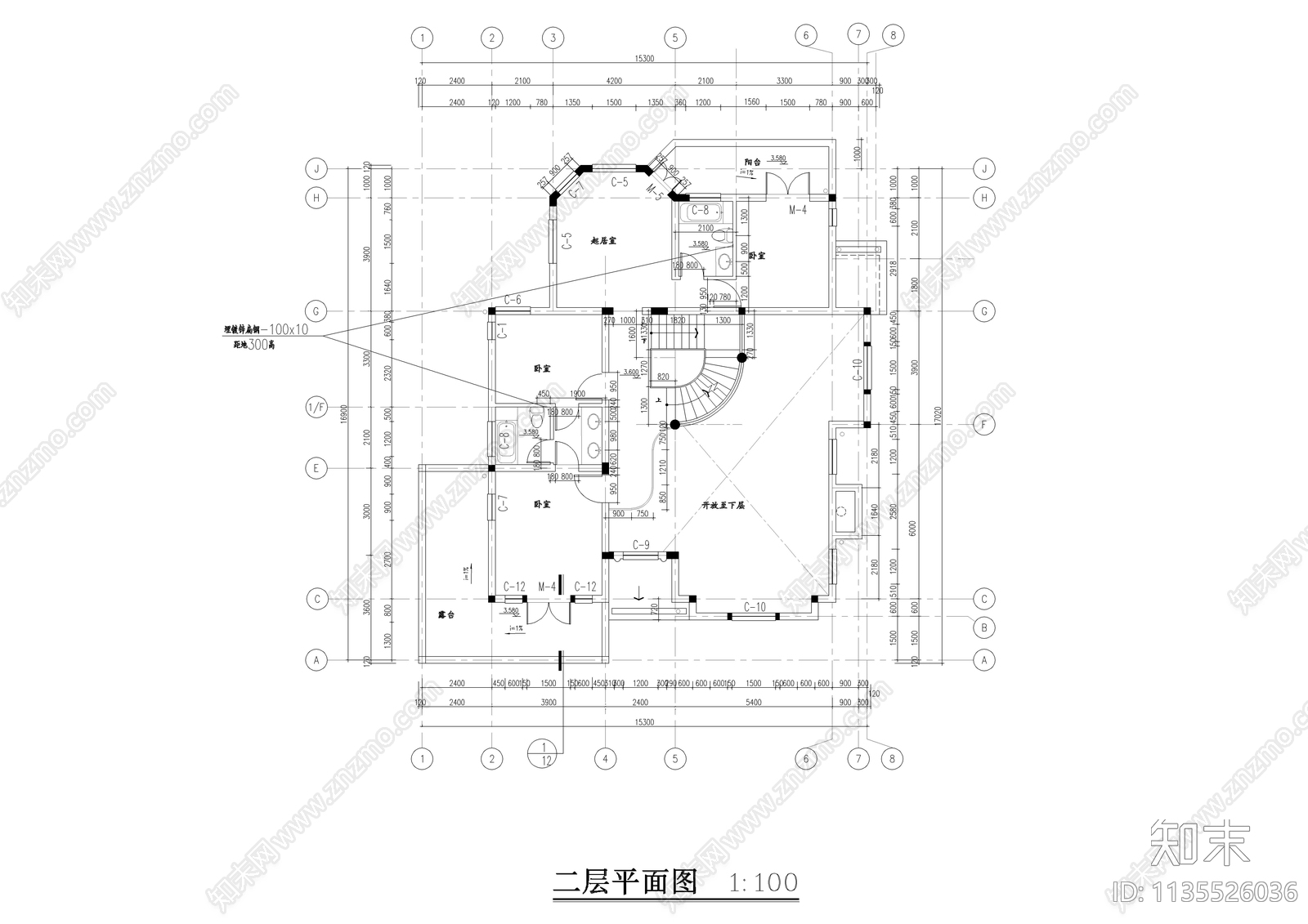 独栋三层法式别墅建筑cad施工图下载【ID:1135526036】