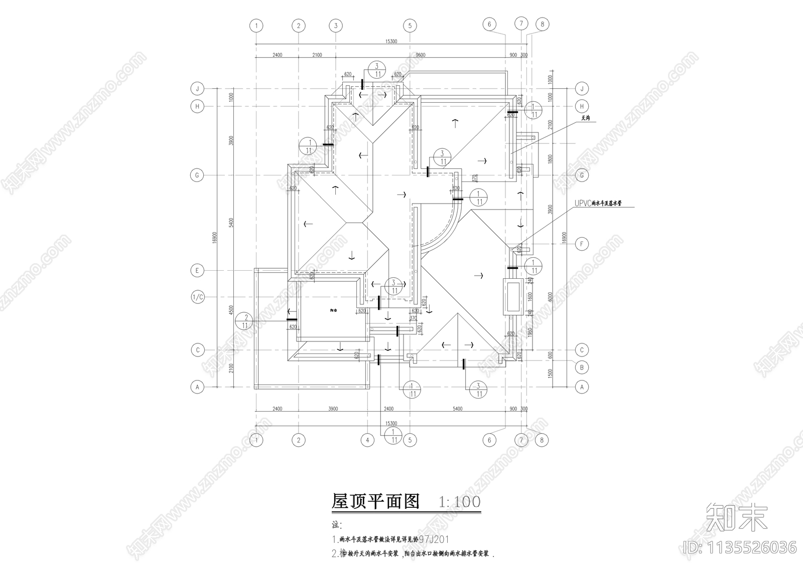 独栋三层法式别墅建筑cad施工图下载【ID:1135526036】