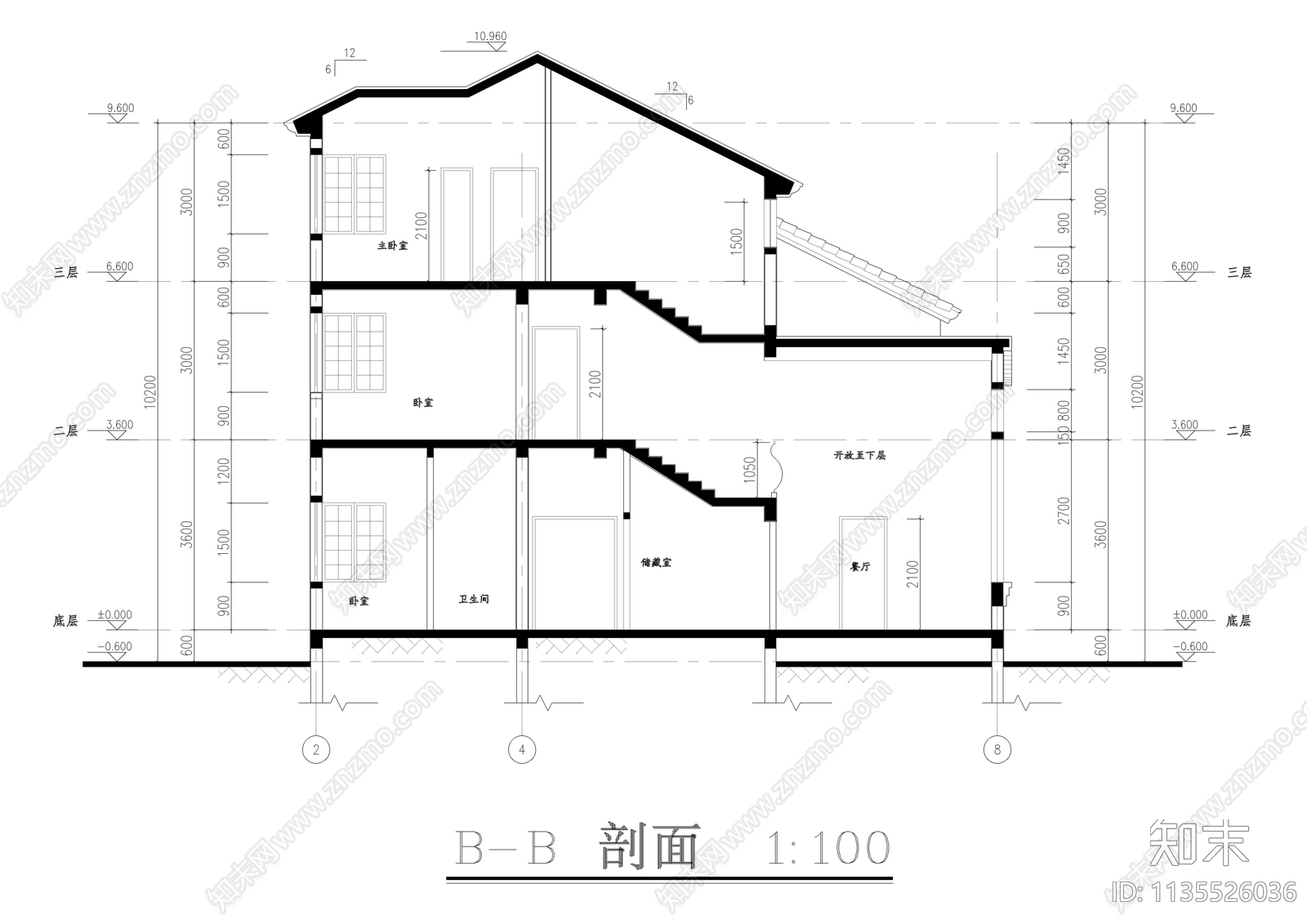 独栋三层法式别墅建筑cad施工图下载【ID:1135526036】