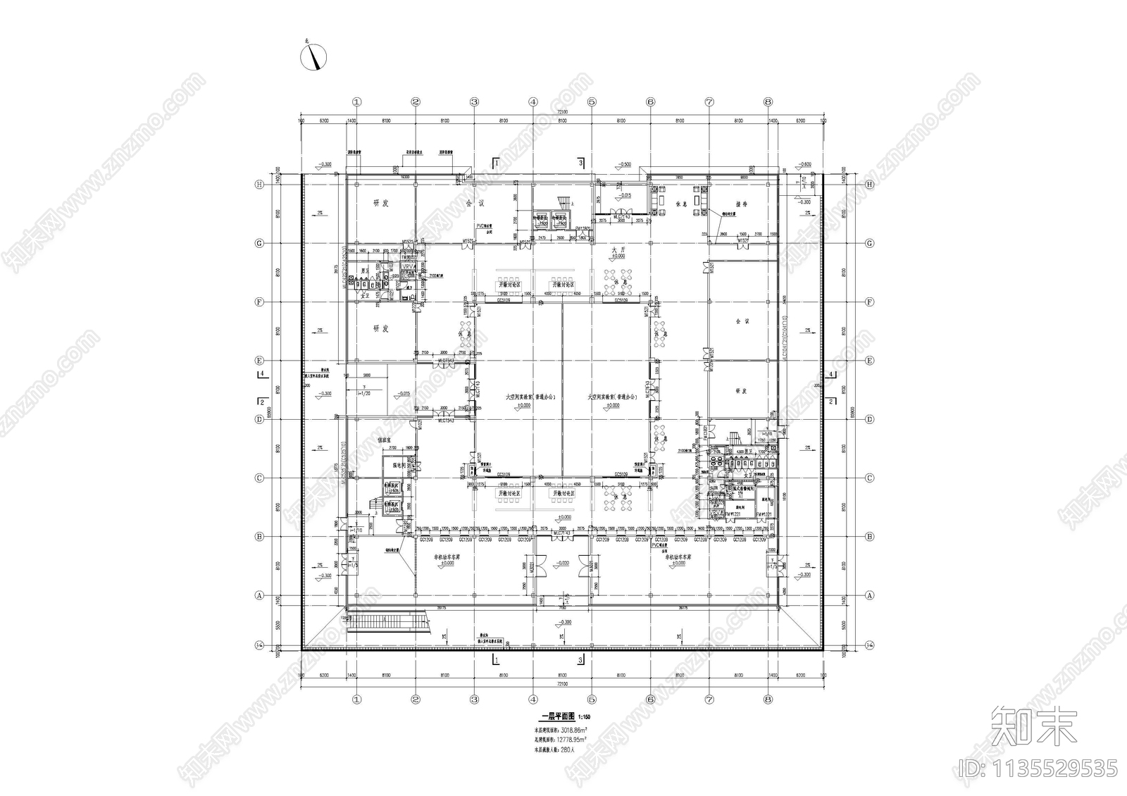 研发楼建筑cad施工图下载【ID:1135529535】
