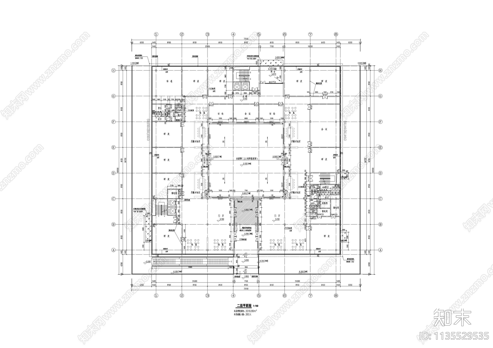 研发楼建筑cad施工图下载【ID:1135529535】
