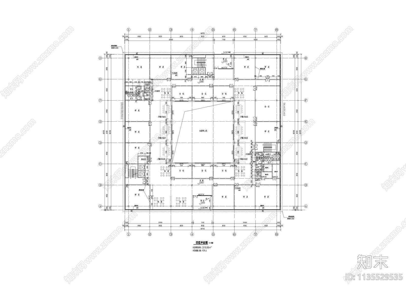 研发楼建筑cad施工图下载【ID:1135529535】